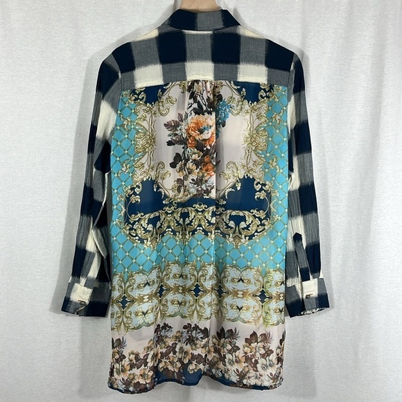 Soft Surroundings Chevalier Plaid Floral Sheer Back Button Up Top Womens Size S - Picture 2 of 11